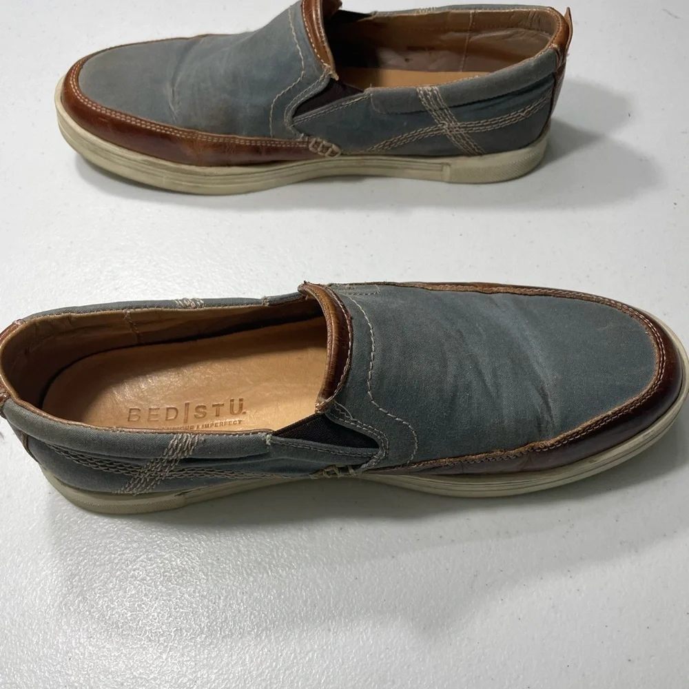 BED|STU Men's Blue and Brown Slip-On Loafers Distressed Size 9.5 SB 70